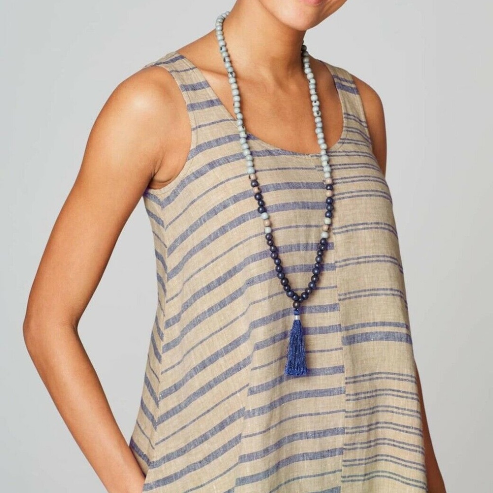 Pure Jill Linen Mixed Stripes Dipped Hem Dress L NWT